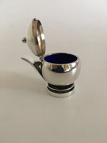 Georg Jensen Sterling Pyramid Sterling Silver mustard Jar with blue enamel No 632