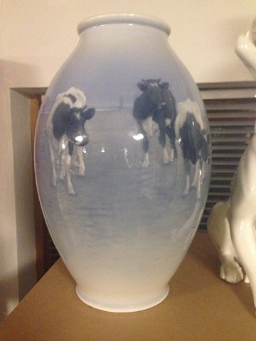 Royal Copenhagen Art Nouveau Unique vase with cows and farm boy by Gotfred Rode from 1932
