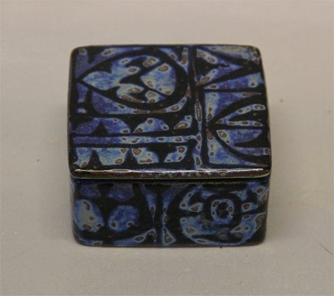 Royal Copenhagen Aluminia RC Faience 704-3267 Dark Blue lidded box, square 4 x 8 cm , Baca, Nils Thorsson 1963