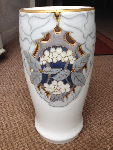 Bing & Grøndahl Art Nouveau Unika vase af Elisabeth Drews Kofoed med guld og emalje glasur