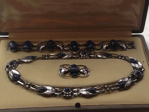 Georg Jensen Sterling Sølv Smykke sæt HalskædeNo 1, Armbånd No 34 og broche No 236A med Lapis Lazuli