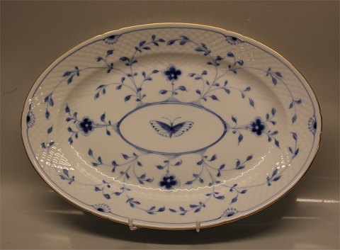 015 Stort ovalt stegefad 40,5 cm (315) B&G Blåmalet Kipling Sommerfugl med guld
