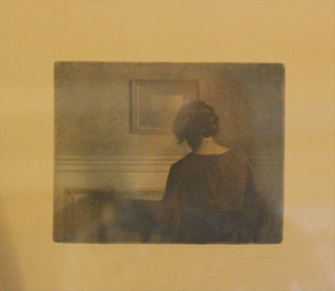 Peter Ilsted Opus 1. Young Girl by a Semi-Circular Table.   Signed. Plate 15.7 x 20 cm  1909 Colour Mezzotinte. Framed 45 x 41  cm