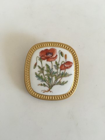 Georg Jensen Gilded Sterling Silver Brooch / Pendant with Royal Copenhagen Flora Porcelain Plaque