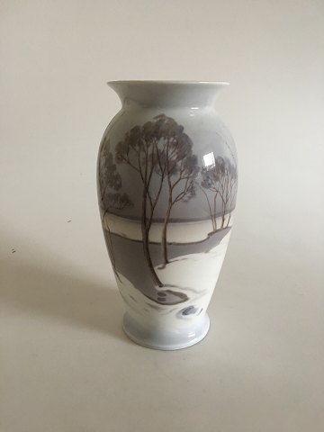 Bing & Grondahl Art Nouveau Vase by Clara Nielsen with Snow Landscape No 8591/370.