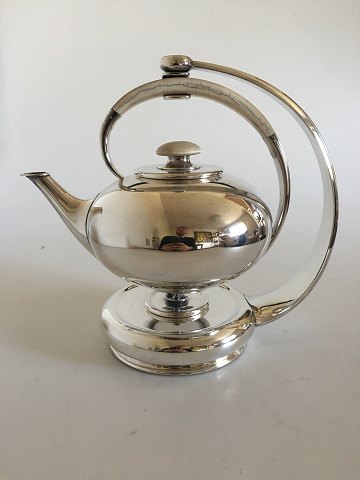 F. Hingelberg Sterling Silver Teapot No. 232 with Ivory Handle and Matching Heating Stand by Svend Weihrauch
