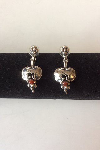 Georg Jensen Sterling Silver annual earrings with sticks from 1996 with red stones