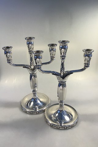 Georg Jensen Sterling Silver Pair of three light candelabra, No 161. (1925-1932).