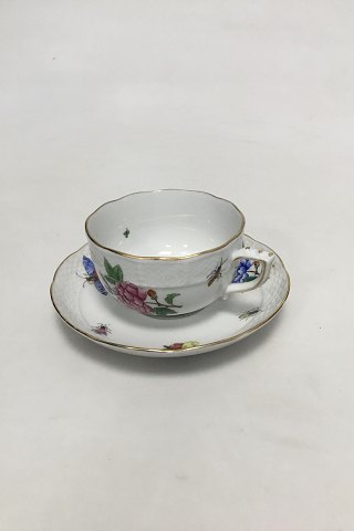 Herend Porcelain Hand-painted coffee cup and saucer with insects, butterflies and flower