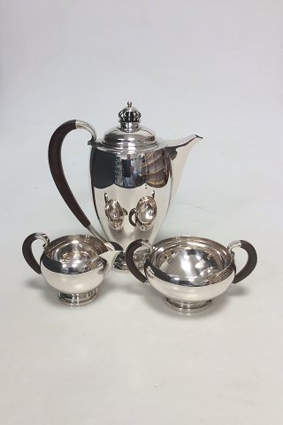 Theodor Sabroe Art Deco Danish Silver Coffee Set with Pot, creamer  and sugar bowl from 1942