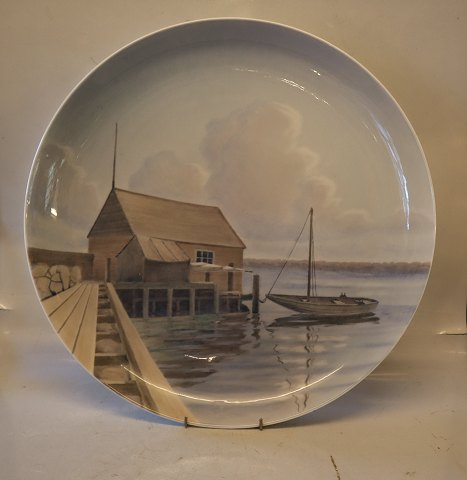 B&G 42 - a 190 Decorative Wall Plate 41 cm Boat house Signed Elias Petersen B&G Porcelain