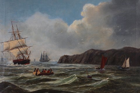 Vilhelm Ferdinand LeisnerGl. maleri Talrige skibe nær klippekyst