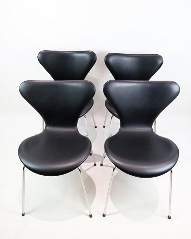 Set Of 4 Seven Chairs - Rare - Model 3107 - Upholstered In Black Leather - Arne 
Jacobsen - Fritz Hansen - 1980s
Great condition
