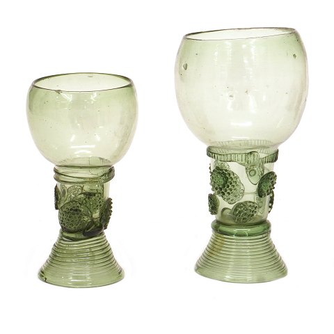 Two early 18th century Römer glasses. H: 10,7 & 
13cm