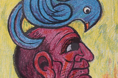 Henry Heerup
"Insprirationsfuglen"
Farvelitografi
