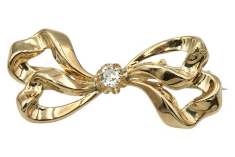 14 karat guld
Lille sløjfe broche med klar sten