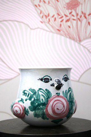 Bjørn Wiinblad lille glaseret keramik urtepotteskjuler i form af en lille 
fugl...