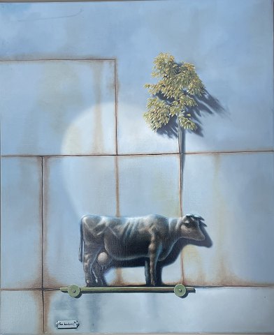 "Natura morte" Olie maleri på lærred i sølv svæveramme.