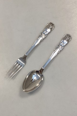Danish Fork and Spoon set in Silver 830 with owl motif