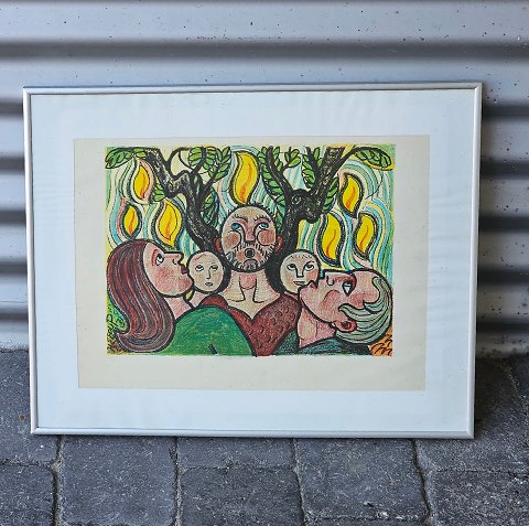 Henry HeerupLitografiFolk under træ