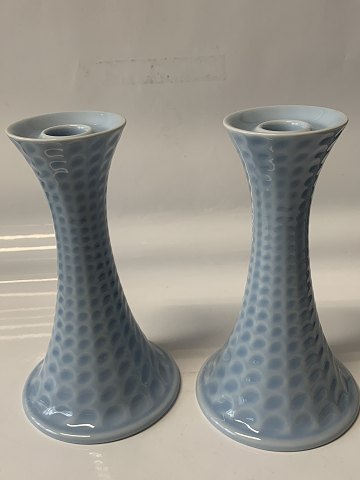 Royal Copenhagen 1st pair, Light blue candlesticks with scale pattern, LifelineHeight: 20.5 cm.