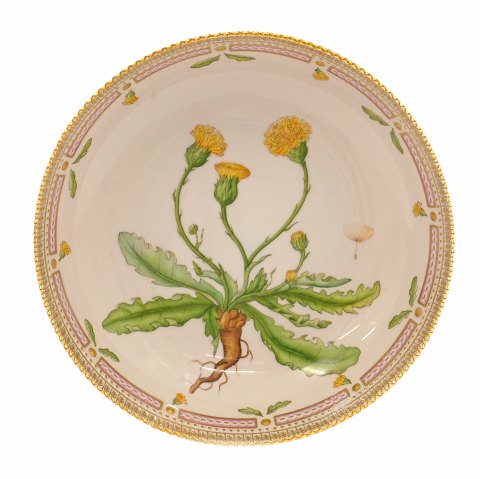 Royal Copenhagen Flora Danica rund skål #3505. 
"Leontodon hirtum Müll". År 1979-83. H: 6cm. D: 
25cm