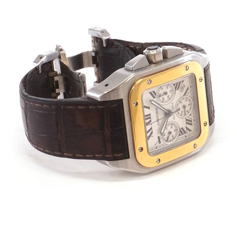 Cartier Santos 100 automatic chronograph g/s year 
2009 with box and papers. Size: 42x42mm