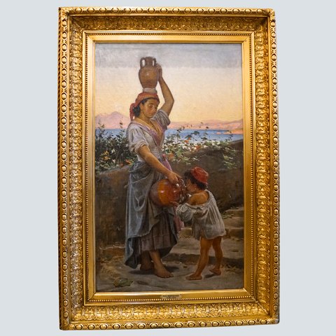 Vilhelm Rosenstand; Oil painting, woman and child