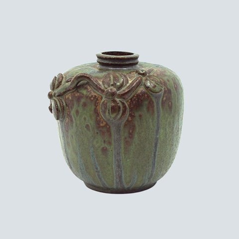 Arne Bang; Stoneware vase with green and brown glaze