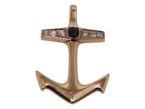 Bent Gabrielsen 14 carat goldLarge anchor pendantwith a rather large sapphire and six large diamonds