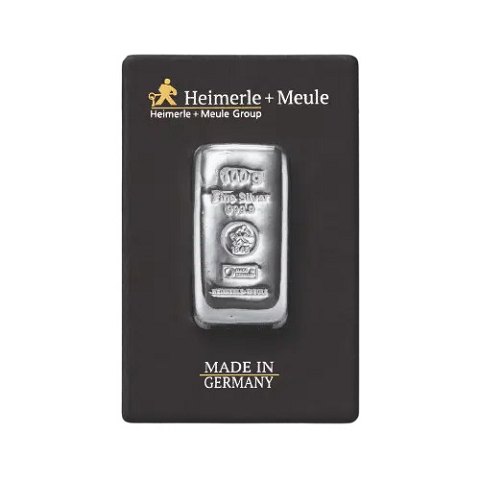 100 gr. Sølvbarre, 999,9 ‰, Heimerle+Meule