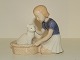 Bing & Grondahl figurineGirl with white kitten in basket