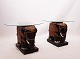 A pair of sidetables with glass plate and bottom of chinese elephants of orignal painted wood, 1880s.5000m2 showroom.