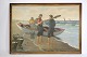 Large oil painting on canvas with motif of two fishermen with a boat and sea from around 1915-1929Dimensions in cm: H: 111 W: 153