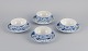 Royal Copenhagen, Blue Fluted half lace, four pairs of teacups.Model 1/525.