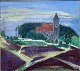 "Landskab med kirke" Motivet sikkert fra Thy.