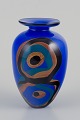 Ioan Nemtoi (Romanian, b. 1964) art glass. Handmade art glass vase. Blue, brown, and black shades.