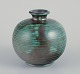 Upsala Ekeby, Sweden.Ceramic vase with glaze in green and black stripes.