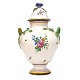 Polychrom decorated lidded faience vase. Marieberg, Sweden, circa 1766-69. H: 40cm