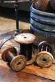 3 decorative old vintage yarn spools with sewing thread with a super nice 
patina. Just fine as pure decoration...