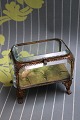 Antique French jewelry box in bronze with faceted glass and silk cushion at the 
bottom...