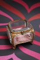 Antique French jewelry box in bronze with faceted glass and silk cushion at the 
bottom...