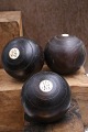Decorative, antique bowling ball in wood with number inlaid in horn...