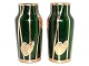 Two small green Art Nouveau glass vases with gold 
decorations from 1900-1920
