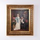 Oliemaleri med To Personer i Interiør i Guldramme fra 1841 92 x 81 cm