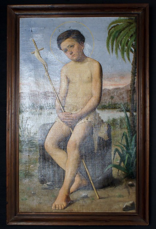 Oil on canvas. 19th century. Unsigned, John the Baptist, in the background landscape with palm trees.