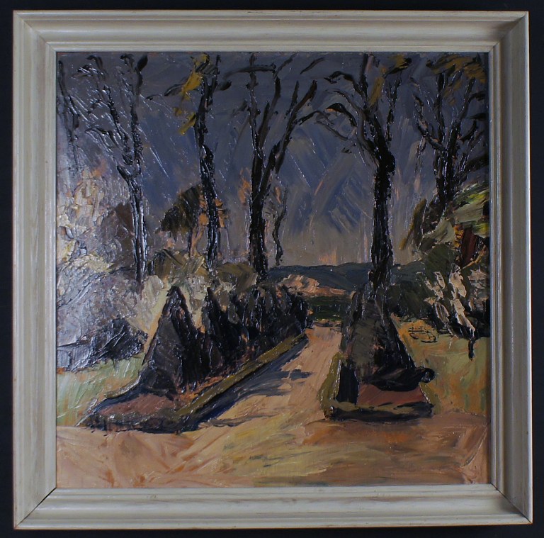 Folmer Bonnén (1885-1960) Oil on board, Signed: Folmer Bonnén. Modernist landscape.