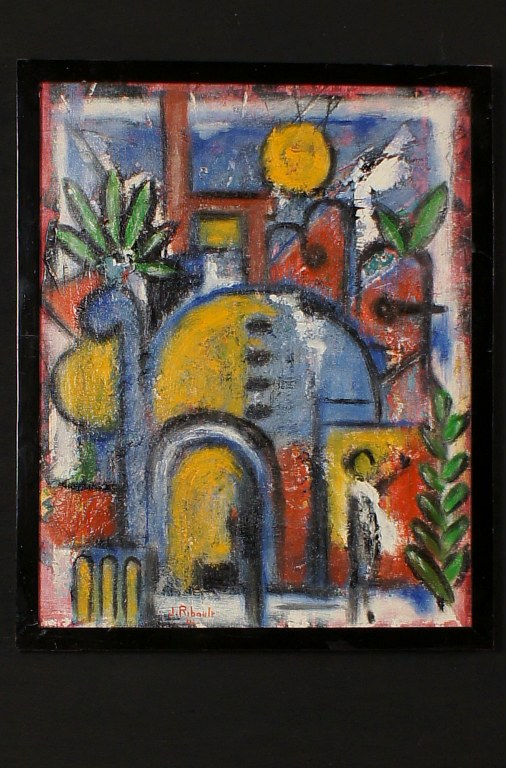 Jöel Ribault, akryl på plade. Signeret Ribault 2011. Titel : "Paysage oriental" Fransk kunstner.
