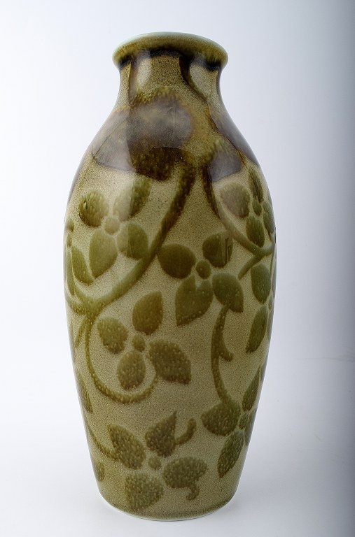 French ceramic vase. Beautiful olive glaze! 