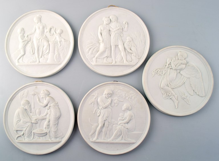 5 biscuit plaques after Thorvaldsen, B&G (Bing & Grondahl)